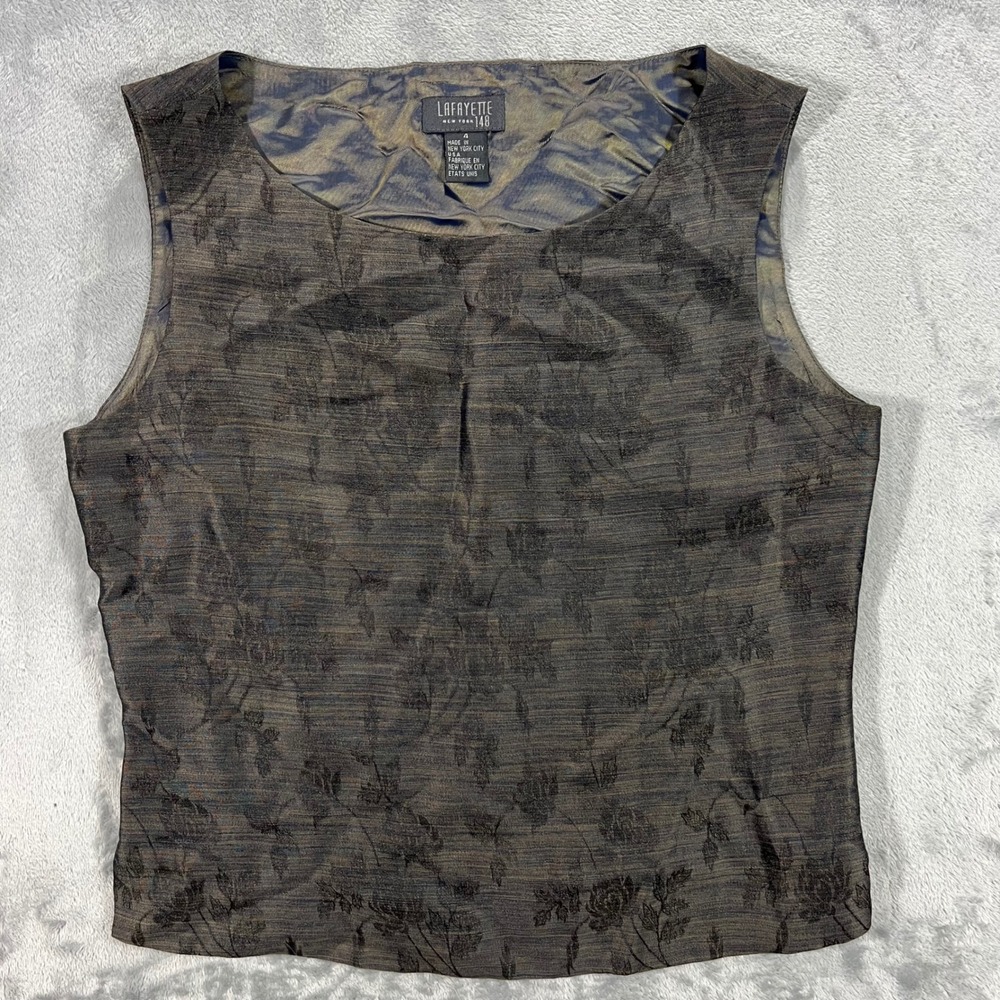 Lafayette 148 Floral Top Womens 4 Brown Excellent Mohair Silk Sleeveless Shell